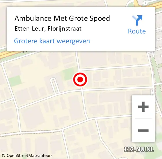 Locatie op kaart van de 112 melding: Ambulance Met Grote Spoed Naar Etten-Leur, Florijnstraat op 14 mei 2019 17:47