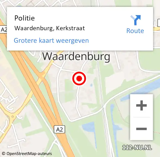 Locatie op kaart van de 112 melding: Politie Waardenburg, Kerkstraat op 14 mei 2019 18:33