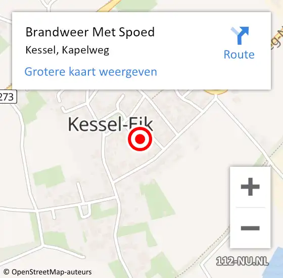 Locatie op kaart van de 112 melding: Brandweer Met Spoed Naar Kessel, Kapelweg op 14 mei 2019 18:55