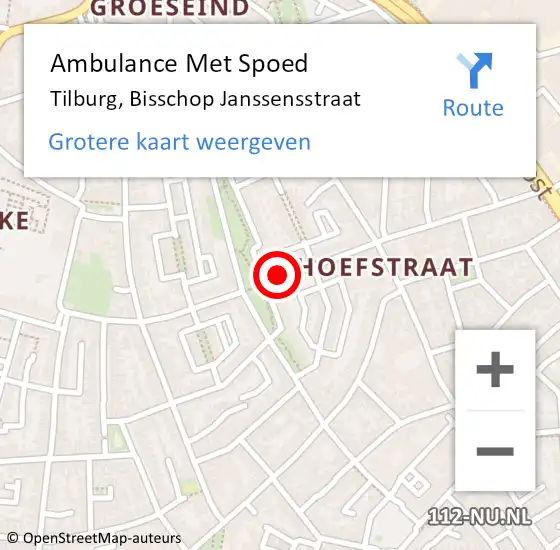 Locatie op kaart van de 112 melding: Ambulance Met Spoed Naar Tilburg, Bisschop Janssensstraat op 14 mei 2019 19:37