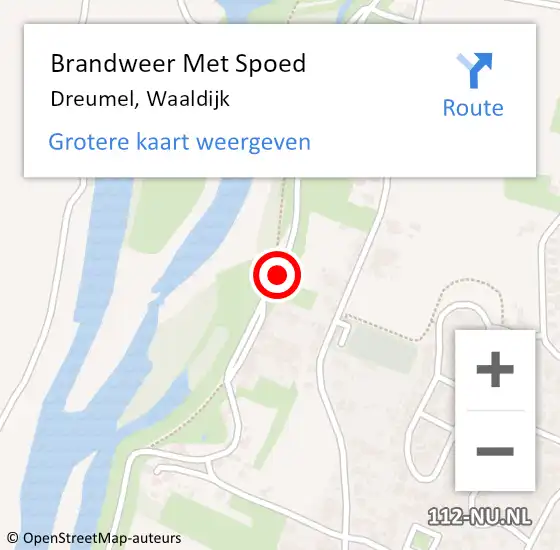 Locatie op kaart van de 112 melding: Brandweer Met Spoed Naar Dreumel, Waaldijk op 14 mei 2019 21:03