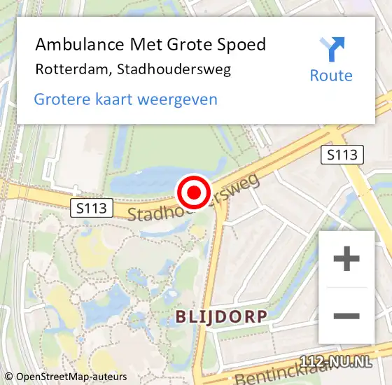 Locatie op kaart van de 112 melding: Ambulance Met Grote Spoed Naar Rotterdam, Stadhoudersweg op 15 mei 2019 08:54