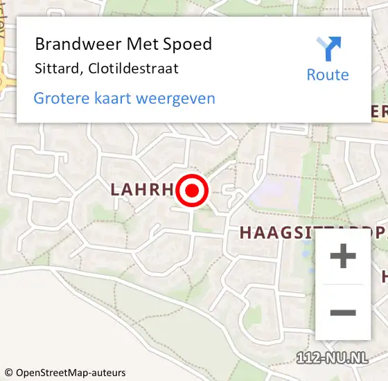 Locatie op kaart van de 112 melding: Brandweer Met Spoed Naar Sittard, Clotildestraat op 15 mei 2019 09:42