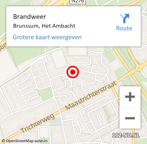 Locatie op kaart van de 112 melding: Brandweer Brunssum, Het Ambacht op 15 mei 2019 09:47