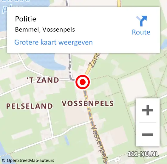 Locatie op kaart van de 112 melding: Politie Bemmel, Vossenpels op 15 mei 2019 10:30