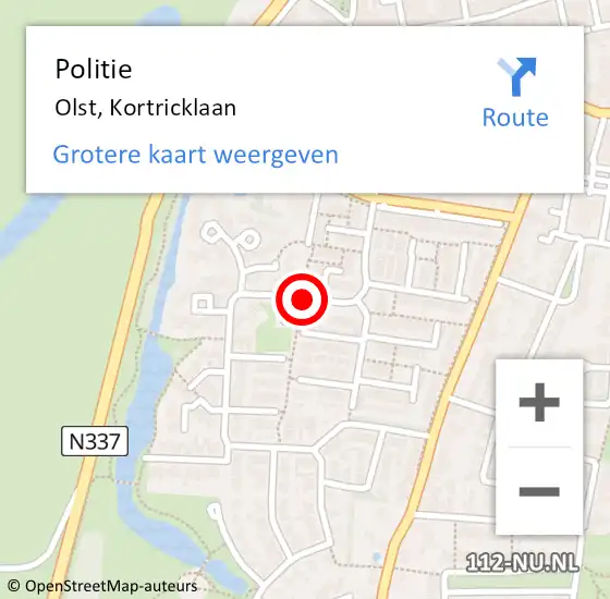 Locatie op kaart van de 112 melding: Politie Olst, Kortricklaan op 15 mei 2019 10:43
