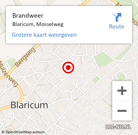 Locatie op kaart van de 112 melding: Brandweer Blaricum, Mosselweg op 15 mei 2019 10:52