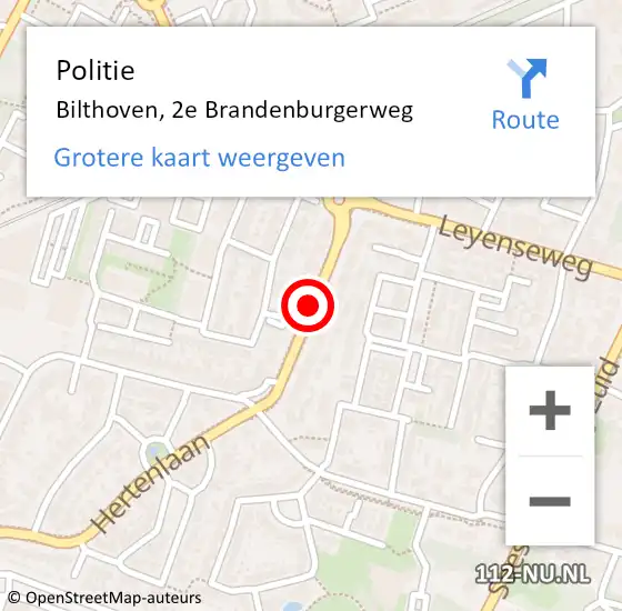 Locatie op kaart van de 112 melding: Politie Bilthoven, 2e Brandenburgerweg op 15 mei 2019 11:25