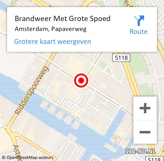 Locatie op kaart van de 112 melding: Brandweer Met Grote Spoed Naar Amsterdam, Papaverweg op 15 mei 2019 11:55