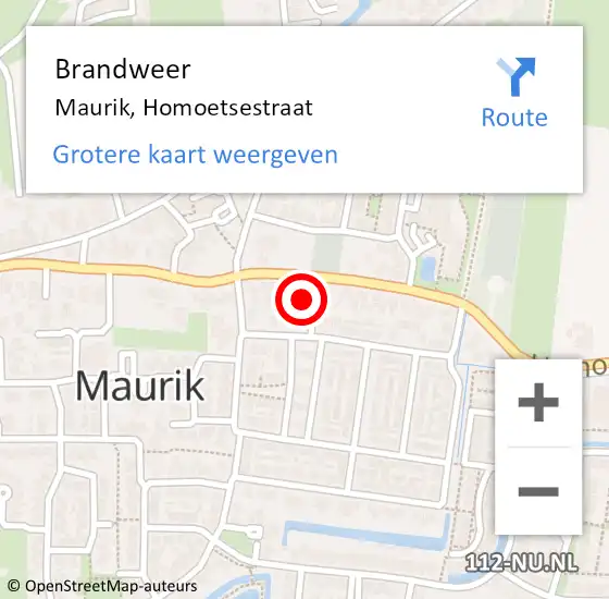 Locatie op kaart van de 112 melding: Brandweer Maurik, Homoetsestraat op 1 april 2014 11:54