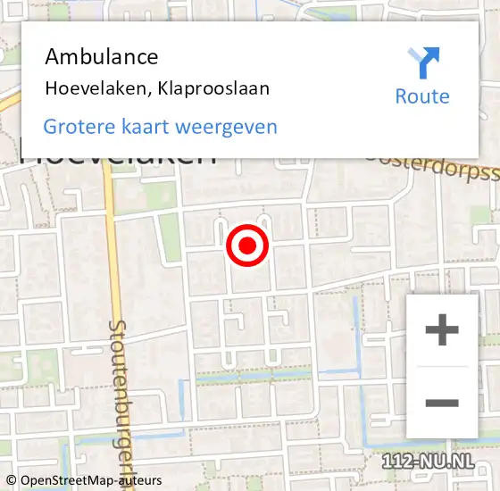 Locatie op kaart van de 112 melding: Ambulance Hoevelaken, Klaprooslaan op 15 mei 2019 12:42