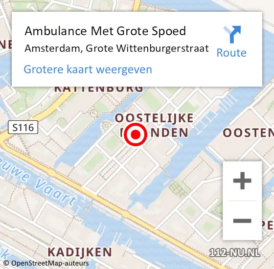 Locatie op kaart van de 112 melding: Ambulance Met Grote Spoed Naar Amsterdam, Grote Wittenburgerstraat op 15 mei 2019 13:26