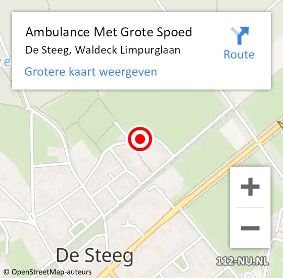Locatie op kaart van de 112 melding: Ambulance Met Grote Spoed Naar De Steeg, Waldeck Limpurglaan op 15 mei 2019 14:51