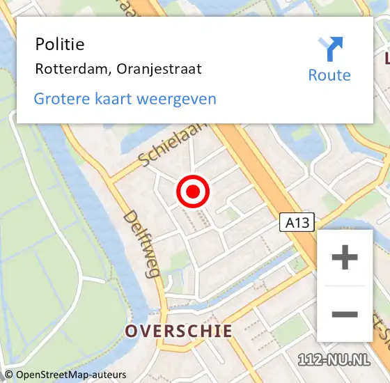 Locatie op kaart van de 112 melding: Politie Rotterdam, Oranjestraat op 15 mei 2019 15:00