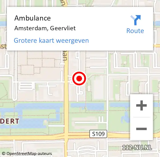 Locatie op kaart van de 112 melding: Ambulance Amsterdam, Geervliet op 15 mei 2019 15:36