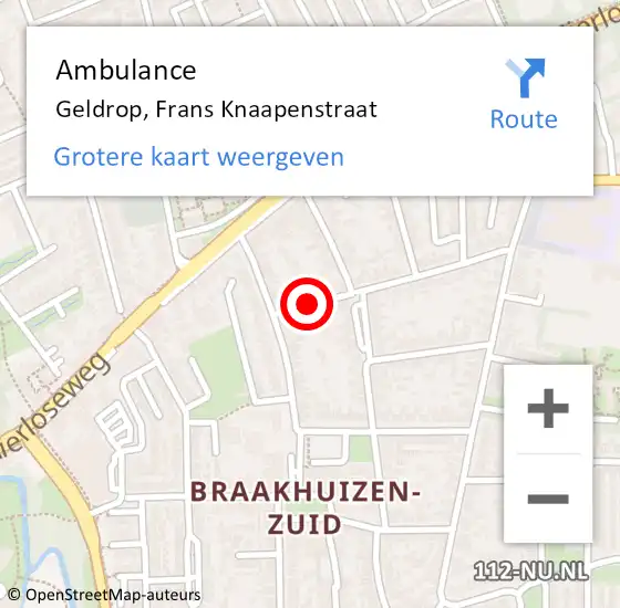 Locatie op kaart van de 112 melding: Ambulance Geldrop, Frans Knaapenstraat op 15 mei 2019 16:06