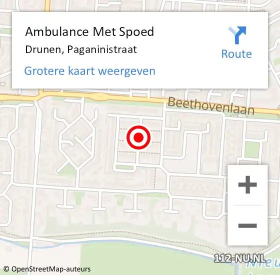 Locatie op kaart van de 112 melding: Ambulance Met Spoed Naar Drunen, Paganinistraat op 15 mei 2019 16:37