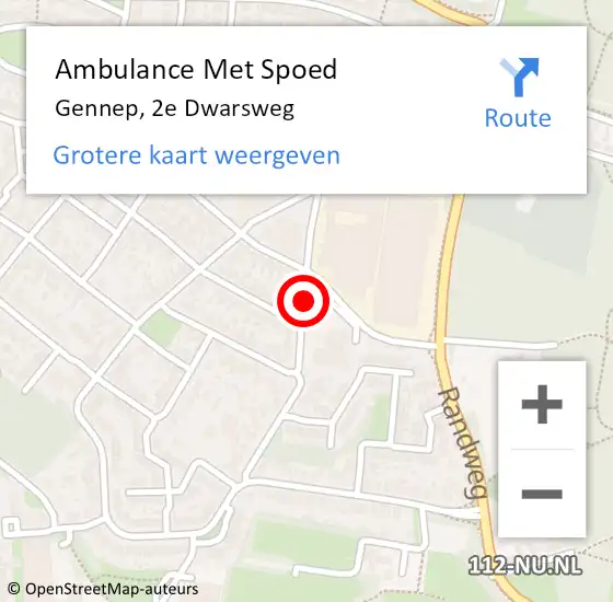 Locatie op kaart van de 112 melding: Ambulance Met Spoed Naar Gennep, 2e Dwarsweg op 15 mei 2019 17:58