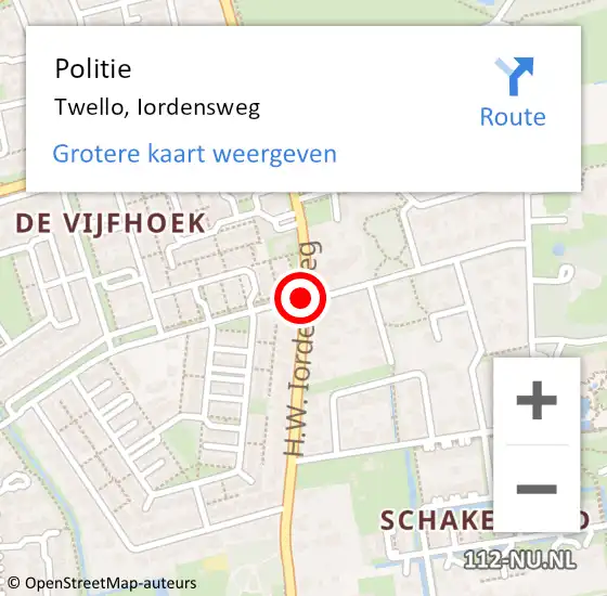 Locatie op kaart van de 112 melding: Politie Twello, Iordensweg op 15 mei 2019 18:23