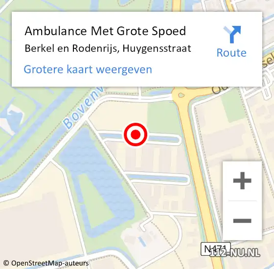 Locatie op kaart van de 112 melding: Ambulance Met Grote Spoed Naar Berkel en Rodenrijs, Huygensstraat op 15 mei 2019 20:14