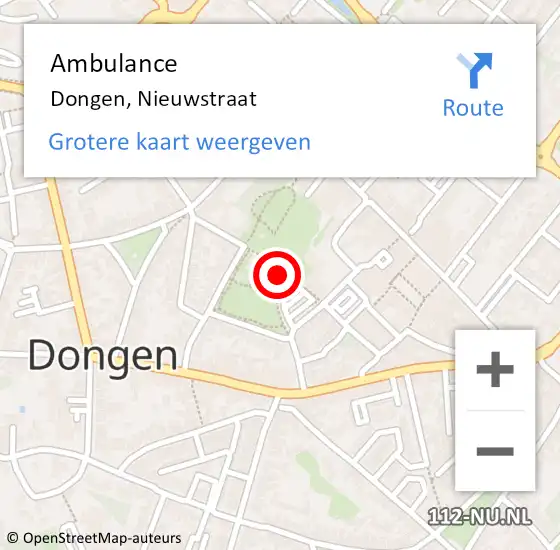 Locatie op kaart van de 112 melding: Ambulance Dongen, Nieuwstraat op 15 mei 2019 20:35