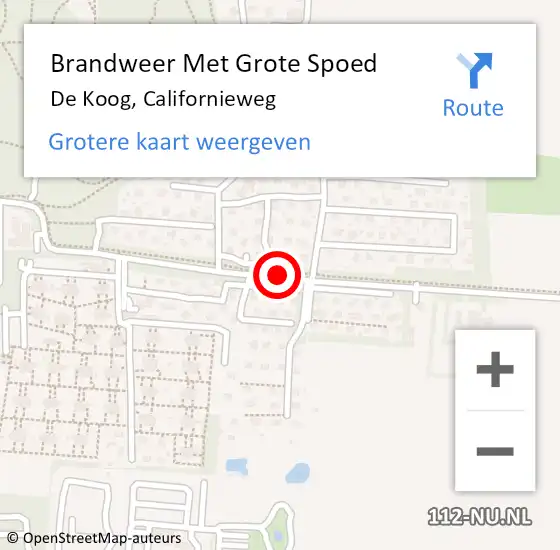 Locatie op kaart van de 112 melding: Brandweer Met Grote Spoed Naar De Koog, Californieweg op 15 mei 2019 22:08