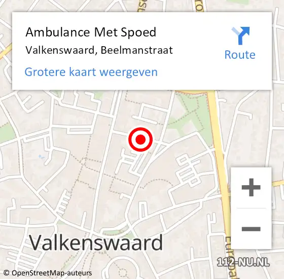 Locatie op kaart van de 112 melding: Ambulance Met Spoed Naar Valkenswaard, Beelmanstraat op 15 mei 2019 22:24