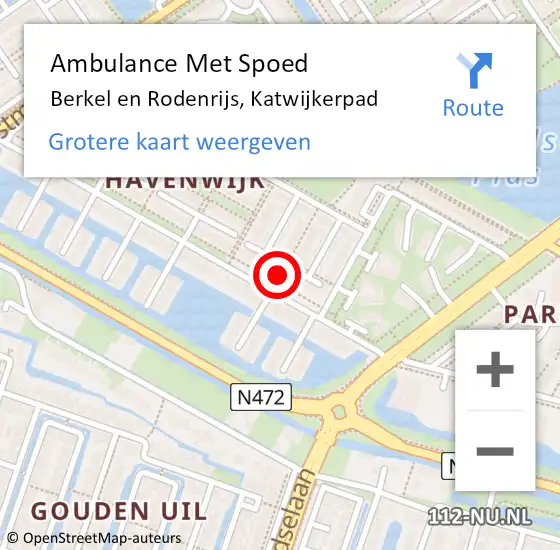 Locatie op kaart van de 112 melding: Ambulance Met Spoed Naar Berkel en Rodenrijs, Katwijkerpad op 15 mei 2019 22:41