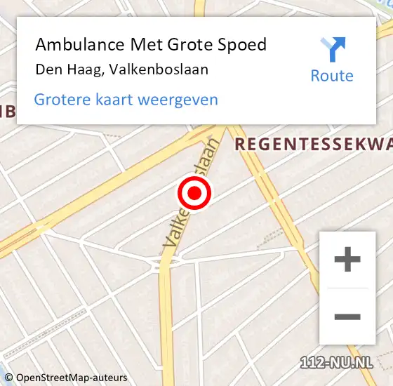 Locatie op kaart van de 112 melding: Ambulance Met Grote Spoed Naar Den Haag, Valkenboslaan op 15 mei 2019 22:41