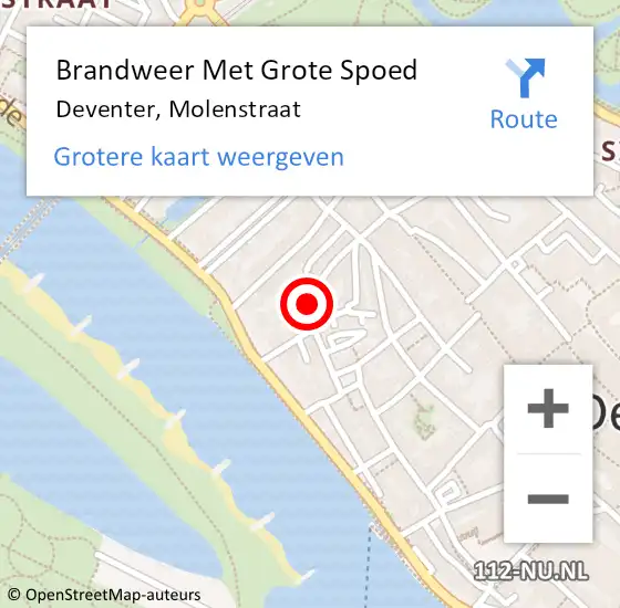 Locatie op kaart van de 112 melding: Brandweer Met Grote Spoed Naar Deventer, Molenstraat op 15 mei 2019 23:20