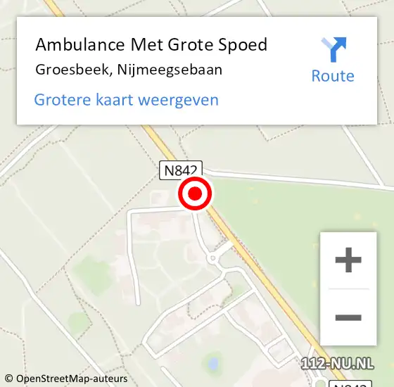 Locatie op kaart van de 112 melding: Ambulance Met Grote Spoed Naar Groesbeek, Nijmeegsebaan op 15 mei 2019 23:38