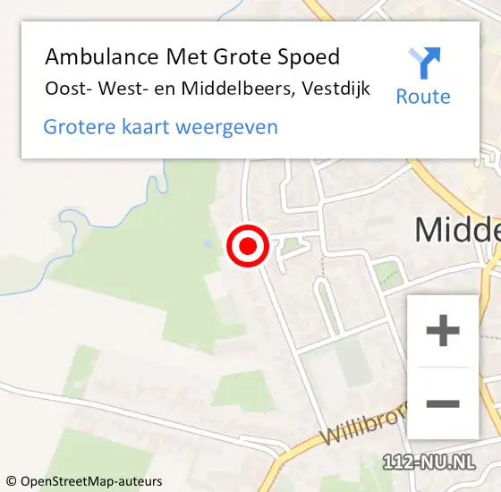 Locatie op kaart van de 112 melding: Ambulance Met Grote Spoed Naar Oost- West- en Middelbeers, Vestdijk op 15 mei 2019 23:39