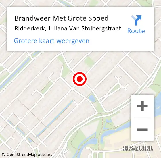 Locatie op kaart van de 112 melding: Brandweer Met Grote Spoed Naar Ridderkerk, Juliana Van Stolbergstraat op 16 mei 2019 01:49