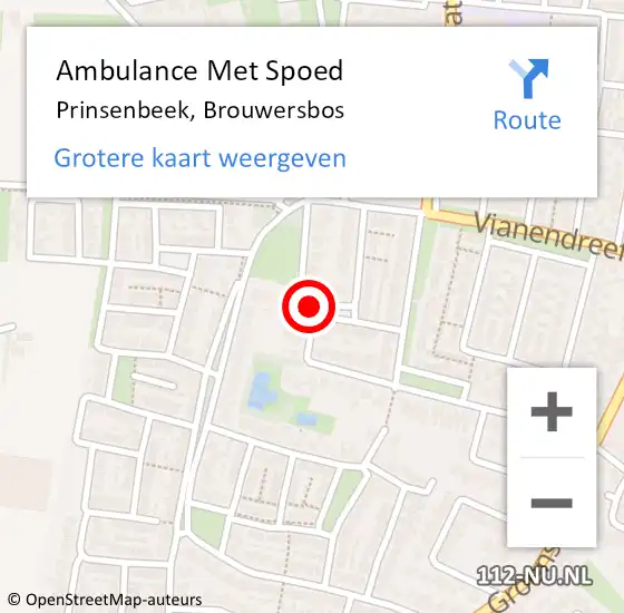 Locatie op kaart van de 112 melding: Ambulance Met Spoed Naar Prinsenbeek, Brouwersbos op 16 mei 2019 03:53