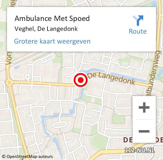 Locatie op kaart van de 112 melding: Ambulance Met Spoed Naar Veghel, De Langedonk op 16 mei 2019 08:14