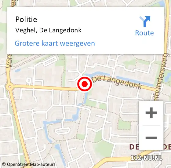 Locatie op kaart van de 112 melding: Politie Veghel, De Langedonk op 16 mei 2019 08:15