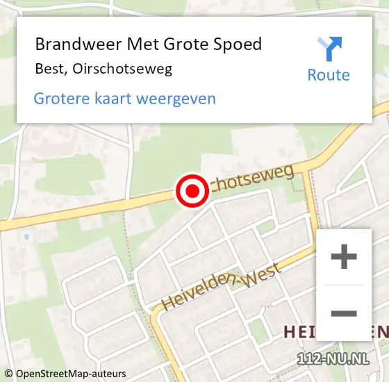 Locatie op kaart van de 112 melding: Brandweer Met Grote Spoed Naar Best, Oirschotseweg op 16 mei 2019 09:02