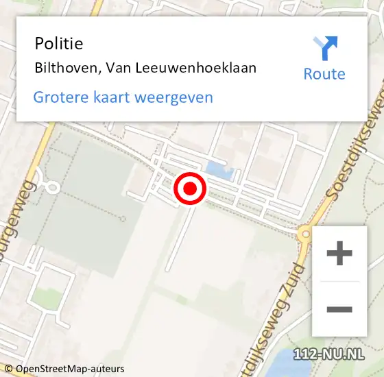 Locatie op kaart van de 112 melding: Politie Bilthoven, Van Leeuwenhoeklaan op 16 mei 2019 09:31