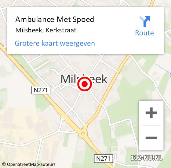 Locatie op kaart van de 112 melding: Ambulance Met Spoed Naar Milsbeek, Kerkstraat op 16 mei 2019 10:01
