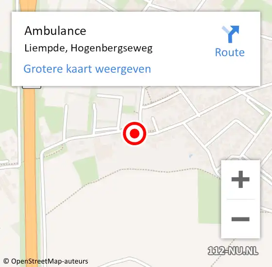 Locatie op kaart van de 112 melding: Ambulance Liempde, Hogenbergseweg op 16 mei 2019 10:04