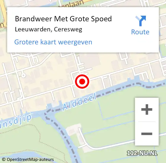 Locatie op kaart van de 112 melding: Brandweer Met Grote Spoed Naar Leeuwarden, Ceresweg op 16 mei 2019 10:51