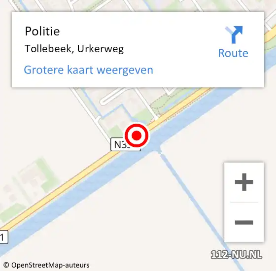 Locatie op kaart van de 112 melding: Politie Tollebeek, Urkerweg op 16 mei 2019 12:20