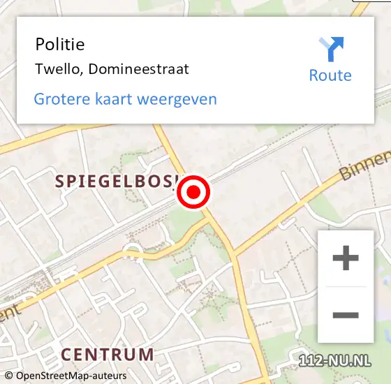 Locatie op kaart van de 112 melding: Politie Twello, Domineestraat op 16 mei 2019 12:51