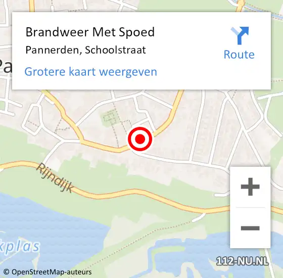 Locatie op kaart van de 112 melding: Brandweer Met Spoed Naar Pannerden, Schoolstraat op 16 mei 2019 13:18