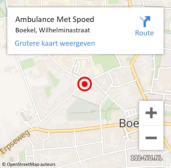 Locatie op kaart van de 112 melding: Ambulance Met Spoed Naar Boekel, Wilhelminastraat op 16 mei 2019 13:35