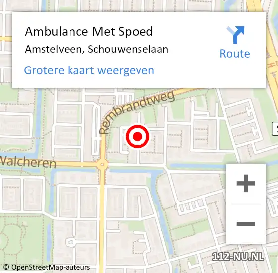 Locatie op kaart van de 112 melding: Ambulance Met Spoed Naar Amstelveen, Schouwenselaan op 16 mei 2019 13:51
