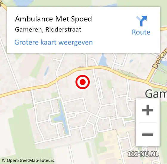 Locatie op kaart van de 112 melding: Ambulance Met Spoed Naar Gameren, Ridderstraat op 16 mei 2019 15:48