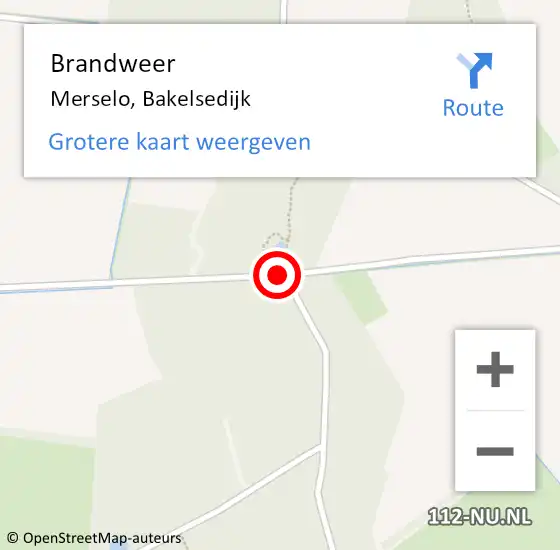 Locatie op kaart van de 112 melding: Brandweer Merselo, Bakelsedijk op 16 mei 2019 15:56