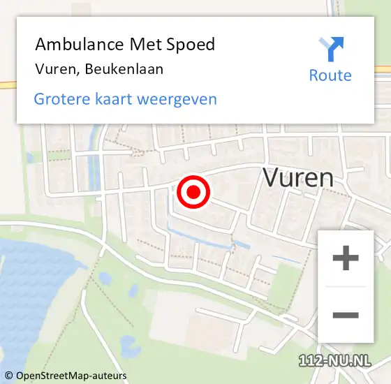 Locatie op kaart van de 112 melding: Ambulance Met Spoed Naar Vuren, Beukenlaan op 16 mei 2019 16:11