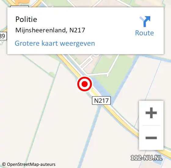 Locatie op kaart van de 112 melding: Politie Mijnsheerenland, N217 op 16 mei 2019 16:24